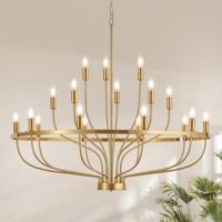 39.4" Modern Gold Chandelier Vintage 18-Lights Mid Century Modern Candle Style Chandelier Light Fixture Large Rustic Golden Chandelier for Dining Room, Kitchen Island, Living Room, E12