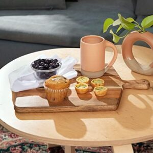 Acacia Wood Cutting Board and Chopping Board with Handle for Meat, Cheese Board, Vegetables, Bread, and Charcuterie - Decorative Wooden Serving Board for Kitchen and Dining Room, Large 17” x 13” - Image 8