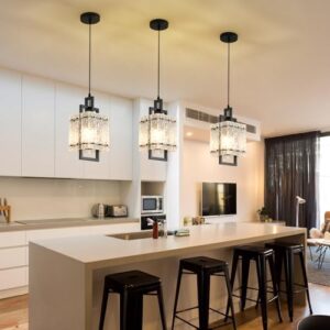 Black Pendant Light Fixtures Modern Pendant Lights Kitchen Island Water Ripple Glass Square Pendant Light Adjustable Hanging Pendant Lighting for Kitchen Dining Room Over Island 1 Pack - Image 3