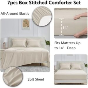 CozyLux Comforter Set Full 7 Pieces Beige Bedding Set Bed in a Bag Set Full Box Stitch Bedding Sets with All Season Comforter, Flat Sheet, Fitted Sheet and Pillowcases & Shams - Image 4