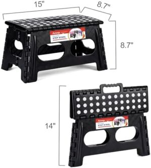 ACSTEP Folding Step Stool,15-Inch Extra Wide 9Inch Height Heavy Duty Stepping Stool More Safe and Comfortable Non Slip Foldable Step Stool for Kids and Adults Black - Image 5