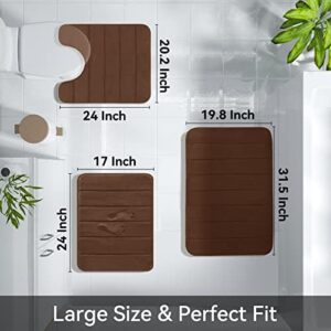Yimobra 3 Pieces Memory Foam Bath Mat Sets, 31.5 x 19.8 + 17x24 and U-Shaped for Bathroom Rugs, Toilet Mats, Non-Slip, Soft Comfortable, Water Absorption, Machine Washable, Brown - Image 2