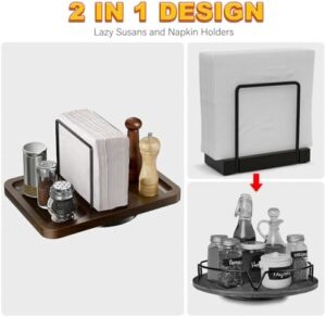 Napkin Holder for Table, Rotating Metal Standing Napkin Dispenser with Salt and Pepper Shakers Caddy Standing Paper Napkin Storage for Kitchen Dining Table Decor Not Including Shakers - Image 3