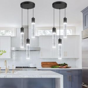 3-Lights Pendants Light for Kitchen Island Chandeliers Dining Room Pendant Lighting Fixture Bubble Crystal Ceiling Hanging Lights Bedroom Island Kitchen 6000K White Light Fixtures Black - Image 8
