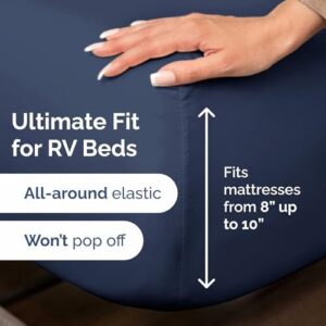 RV Short Queen Sheets 60 X 75-4 Piece RV Short Queen Bed Sheet Set - Designed for Bunks, Trailers, Campers - Fits Between 8” to 10" Mattress - Soft, Breathable & Cooling - Luxury Bedding - Navy Blue - Image 3