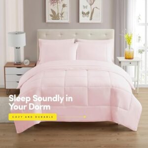 Dorm Room Essentials College Bedding Comforter Set 7 Piece Full Size Bed in a Bag for College Students Boys and Girls, Full, Pale Pink - Image 2