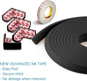 Baby Proof Corners & 15ft Edges with Furniture Corner & Edge Safety Bumpers, Impact-Absorbent Bumper & 4 Foam Corner Protectors, Cushy, Thick, Odorless Table Edge Protectors for Baby, Child | Black - Image 2