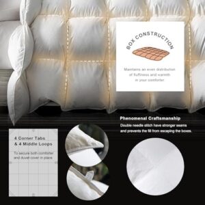 Royoliving Premium Feathers Down Comforter 100% Cotton Cover Duvet Insert with Corner Tabs (White, Queen All Season) - Image 5