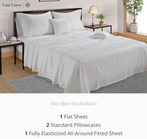 LANE LINEN 600 TC King Size Sheets Set - 100% Mercerized Cotton Sheets King Size Fully Elasticized - Hotel Like Thick Ultra Soft White King Sheets Set, Sateen Weave Deep Pocket King Bedding Set-White - Image 3