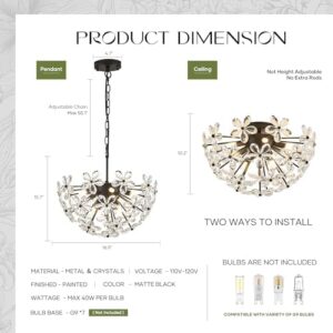17" Modern Black Crystal Sputnik Chandelier for Dining Living Room Glam Luxury Petal Hemisphere Chandelier 7-Light for Foyer Hallway Elegant Pendant Ceiling Light Fixture for Kitchen Bedroom - Image 2