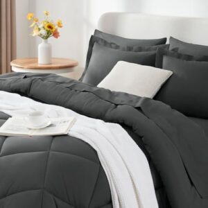 CozyLux Queen Comforter Set Dark Grey - Bed in a Bag Queen Size 7 Pieces, Luxury Soft Bed Set for All Seasons, Bedding Set with Down Alternative Comforter, Sheets, Pillowcases & Shams - Image 3