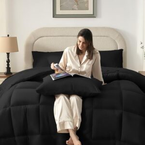 SunStyle Home Black Full/Queen Size Comforter Sets - 7 Pieces Bed in a Bag, Lightweight Goose Down Alternative Bedding Sets with All Season Comforter, 1 Flat Sheet, 1 Fitted Sheet, 4 Pillowcases - Image 2