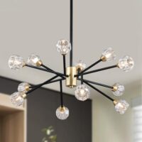 AMZASA Crystal Chandeliers, Modern Black and Gold Sputnik Pendant Lighting, 12 Lights Mid Century Ceiling Light Fixtures for Dining Room Kitchen Island Living Room Bedroom Bar,UL