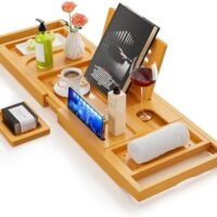 Premium Bathtub Tray Caddy, Expandable Bath Tray, Unique House Warming Gifts, New Home, Anniversary and Wedding Gifts for Couple, Bridal Shower Gift for Women