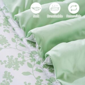 Printed Queen Comforter Set with Sheets, All Season Lightweight 7 Piece Bed in A Bag Comforter Set, Green Leaves Botanical Pattern Farmhouse Bedding Set - Image 4
