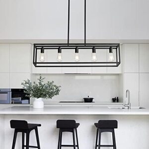 Black Farmhouse Kitchen Island Lighting, Modern Industrial Chandelier, 5-Light Linear Rectangular Pendant Light Fixtures for Farmhouse Kitchen Dining Room Bar Foyer(Metal, Height Adjustable) - Image 5