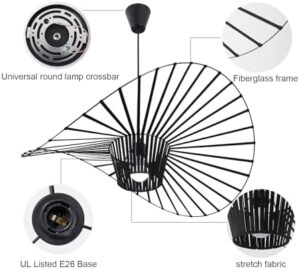 Modern Black Woven Chandelier, 31.5" Farmhouse Coastal Hat Pendant Light Fixtures Matte Black Handwoven Shade Boho Pendant Hanging Lamp for Kitchen Dining Room Bedroom Foyer Hallway - Image 4