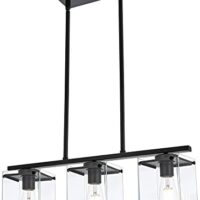 MELUCEE 3 Lights Dining Room Light Fixtures Over Table Kitchen Island Lighting Black with Rectangular Clear Glass Shades Linear Light Fixtures Ceiling Hanging for Kitchen Foyer Hallway