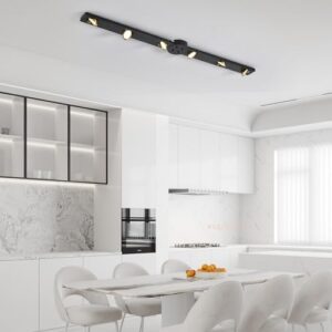 Garwarm Modern Dimmable LED Ceiling Light Track Lighting, 6 Lights Long Flush Mount Ceiling Light Fixture with Remote LED Chandelier for Bedroom Dining Room Kitchen 33W Black - Image 5
