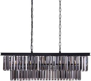 Wellmet Black Crystal Chandelier, 9-Light Modern Farmhouse Chandeliers Dining Room Lighting Fixture, Adjustable Retangle Hanging Ceiling Light for Living Room,Pool Table Light, Kitchen Island - Image 2