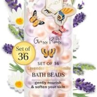 Grass Roots Bath Oil Beads Set of 36 - Lavender & Chamomile Scented Bath Beads - Essential Oil Soaked Bath Pearls to Gently Nourish & Soften Skin - Luxurious Bath Experience