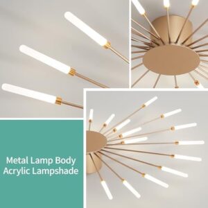 ziidoo Modern Ceiling Light, 28 Lights Metal Firework Designed Chic Led Lighting Fixture for Farmhouse Kitchen Dining Room Bedroom Hallway Living Room (Gold and Dark Gold) - Image 5