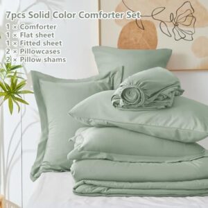 CozyLux Full Comforter Set Sage Green, 7 Pieces Bed in a Bag, Bedding Comforter Set with Sheets, All Season Boho 7PC Bed Sets with Comforter, Fitted Sheets, Flat Sheets, Pillow Shams and Pillowcases - Image 6