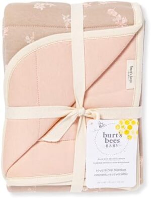 Burt's Bees Baby Newborn Essentials Reversible Quilt Blanket, 100% Organic Cotton Crib Blanket, 30 x 40 Inch - Image 4