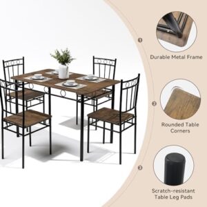 5-Piece Kitchen Dining Set, Compact Mid-Century Modern Dining Table and Chairs Sets, Kitchen Dinette Table Sets with Wooden Table Tops and Metal Legs for Home,Apartment, Brown - Image 4