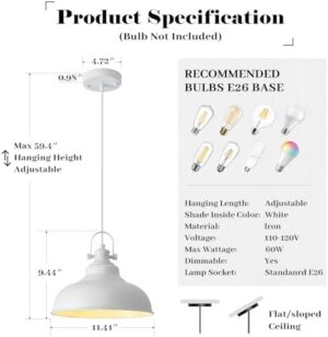 White Pendant Lights Kitchen Island, 2 Pack Kitchen Island Lighting, Farmhouse Pendant Light Fixtures (11.41" W), Island Pendant Light for Kitchen, Dining Room, Bedroom - Image 6