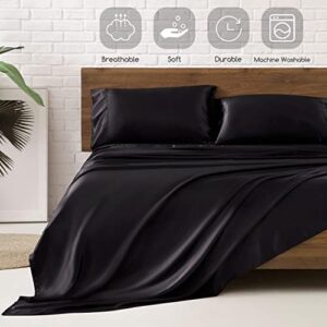 MR&HM Satin Bed Sheets, Queen Size Sheets Set, 4 Pcs Silky Bedding Set with 15 Inches Deep Pocket for Mattress (Queen, Black) - Image 6