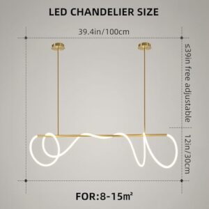 Modern Dimmable Desk Linear Pendant Light, Gold with Remote Ring Chandelier, 39 in Height Adjustment Dining Room Ceiling Lamp Fixture, Restaurant Kitchen Long Hose Lamp - Image 5