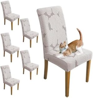 Chair Covers for Dining Room Chair Covers Set of 6 Stretch Spandex Kitchen Chair Protector Slipcover Removable Washable Dining Chair Covers for Home, Party, Ceremony, Banquet (Light Grey)