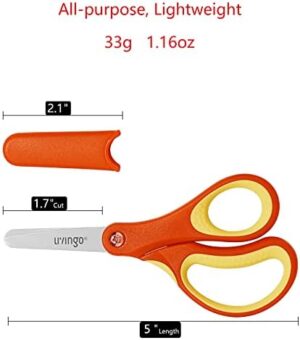 LIVINGO 3 Pack 5” Kids Scissors, Left/Right Handed Blunt Stainless Safety Toddler Preschool Child Scissors with Cover, School Classroom Craft Supplies for Teachers, Yellow/Blue/Gray - Image 2