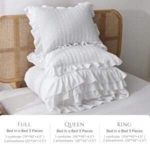 JOLLYVOGUE Queen Comforter Set, 3 Pieces White Seersucker Comforters Queen Size, Lightweight & Fluffy Bedding Sets Queen for All Season with 1 Ruffle Comforter and 2 Ruffle Pillowshams - Image 6