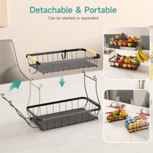 2 Tier Fruit Basket for Kitchen with 2 Banana Hangers, Detachable Metal Fruit Bowl for Kitchen Counter for Fruit and Vegetable Storage, Large Capacity Tiered Fruit Tray - Image 3