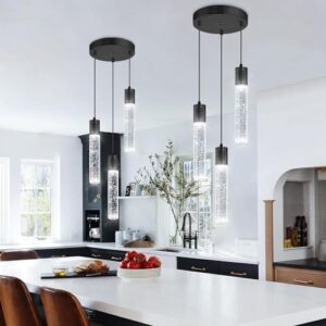 3-Lights Pendants Light for Kitchen Island Chandeliers Dining Room Pendant Lighting Fixture Bubble Crystal Ceiling Hanging Lights Bedroom Island Kitchen 6000K White Light Fixtures Black - Image 3