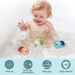 SEPHIX Bath Toys for Toddlers 1-3, Cute Swimming Turtle Bath Toys for 1 2 Year Old Boy Girl Gifts, Water Pool Toys for Baby Toddler Toys Age 1-4, Wind-up Infant Bathtub Toys, 3 Pack - Image 2