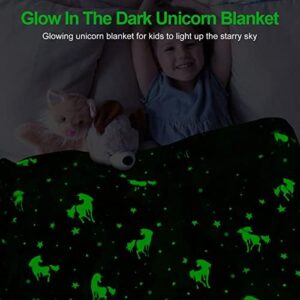 Unicorn Glow in The Dark Blanket, Unicorn Blanket for Girls/Kids Age 3-12, Toddler Soft Fleece Blanket Throw Birthday Gift 40"x60" - Image 2
