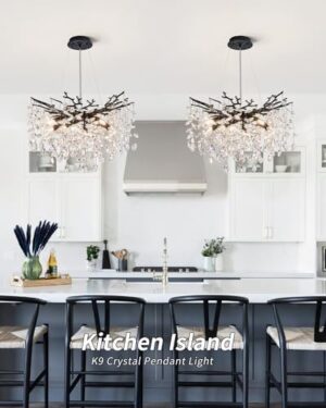Modern Tree Branch Crystal Chandelier Luxury Blacl Crystal Pendant Lighting 23.6" Contemporary 8-Light Chandeliers for Dining Room Kitchen Bedroom Living Room - Image 7