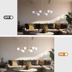 Modern Linear Chandelier, Mid Century Gold Brass Sputnik Pendant Light with White Glass Lampshade,8 Lights Globe Rectangle Chandelier,for Dining Room Kitchen - Image 4