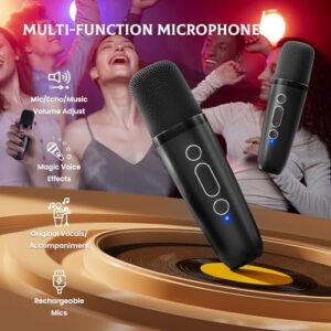 Karaoke Machine for Kids Adults(KaraFun Premium), Portable Bluetooth Mini Karaoke Speaker with 2 Wireless Mics and Party Lights for Smartphones, Birthday Gifts for Girls Boys Family Home Party (Black) - Image 4
