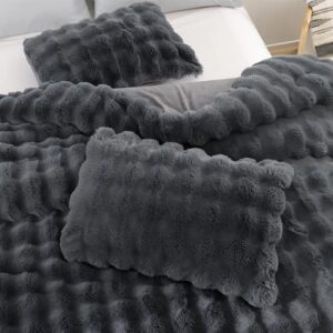 YIKUSH Fluffy Comforter Set Queen - Super Soft Dark Grey Faux Fur Comforter Bed Set, Warm Fuzzy Bedding Set for Winter (1 Comforter, 2 Pillowcases) - Image 7