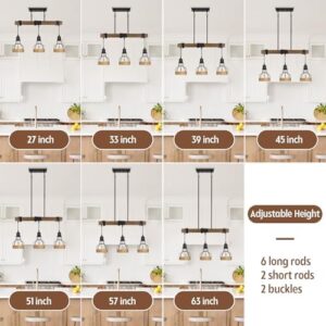 3-Light Dining Room Light Fixture Over Table Chandelier Rustic, Solid Wood Kitchen Island Lighting Fixture Ceiling Linear Dining Ceiling Mount Lamp Modern Metal Lampshade Dining Pendant Light - Image 3