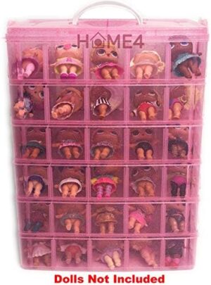 HOME4 No BPA 60 Adjustable Compartments 6 Layers Stackable Storage Container Organizer Carrying Display Case, Compatible with Surprise Small Toys Lol, Shopkins, Omg barbie (Dolls Not Included) (Pink) - Image 2