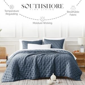 Southshore Fine Living, Inc. Full/Queen Quilt Bedding Set with 2 Quilted Pillow Shams, Rayon Derived from Bamboo Bedding Set, 300 Thread Count Premium Coverlet, Queen Size Bedspread, Steel Blue - Image 3