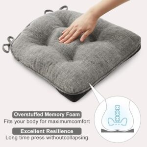 Quilmfoam Chair Cushions for Dining Chairs Set of 4, Kitchen Chair Cushions with Non-Slip Backing, Memory Foam Seat Cushions for Kitchen Chairs, Indoor Chair Pads with Ties, 15.5 x 15.5X 4 Dark Grey - Image 3