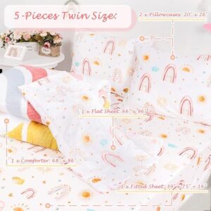 Twin Size Toddler Bedding Set for Girls- 5 Piece Rainbow Toddler Girl Bedding, Super Soft & Lightweight Toddler Comforter Set Includes Comforter, Flat Sheet, Fitted Sheet, Pillowcase (Pink) - Image 5