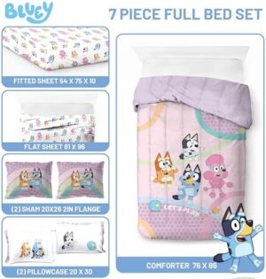 Jay Franco Bluey Full Size Comforter Set - 7 Piece Bedding Includes Sheet Set & Pillow Covers - Super Soft Cozy Pink Bedding - Image 3