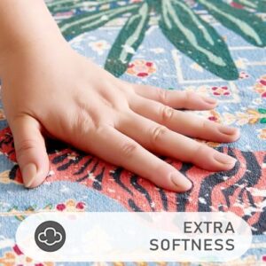 Washable Blue Rugs Thin Oriental Boho Vintage Tropical Jungle 8x10 Area Rugs for Bedroom Kitchen Dining Living Room Office Distressed Indoor Large Carpet - Image 4